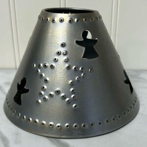 Silver Metal Candle Holder with Star and Angel Cutouts